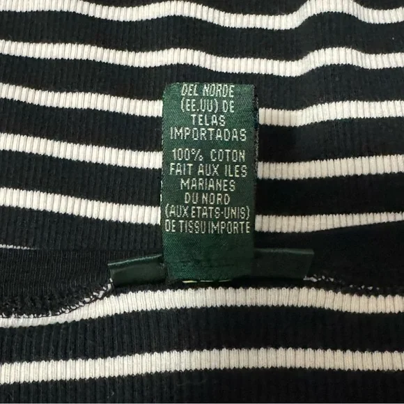 Lauren Ralph Lauren | Black & White Stripe Boat Neck Top Size Large - Picture 5 of 7